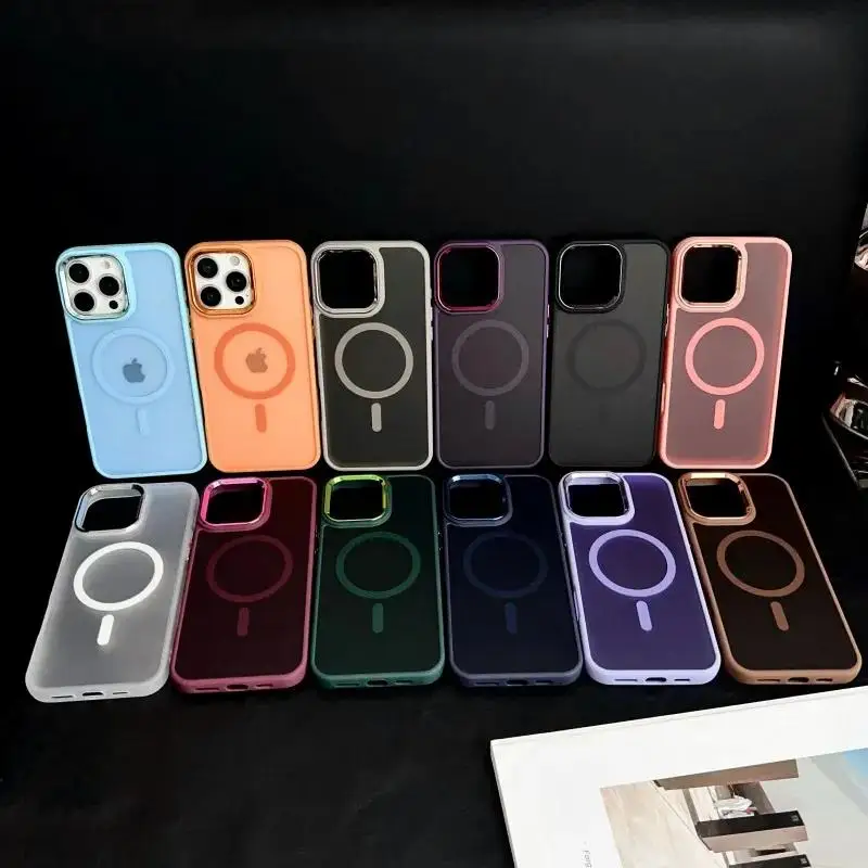 Magnetic Luxury Matte Translucent Armor Shockproof Case For iPhone17 15 16 14 13 11 12 Pro Max  Magsafe Wireless Charge Cover
