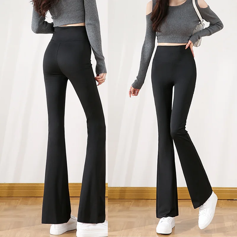 

High Waisted Women's Flared Pants Slim Buttocks Show Temperament Casual Wide Leg Pants Sexy Bell Bottom Flare Trousers