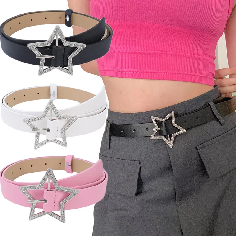 

Ремень Y2k женский из экокожи, дизайнерский пояс со звездами, декоративный пояс для джинсов, платьев, брюк, аксессуары