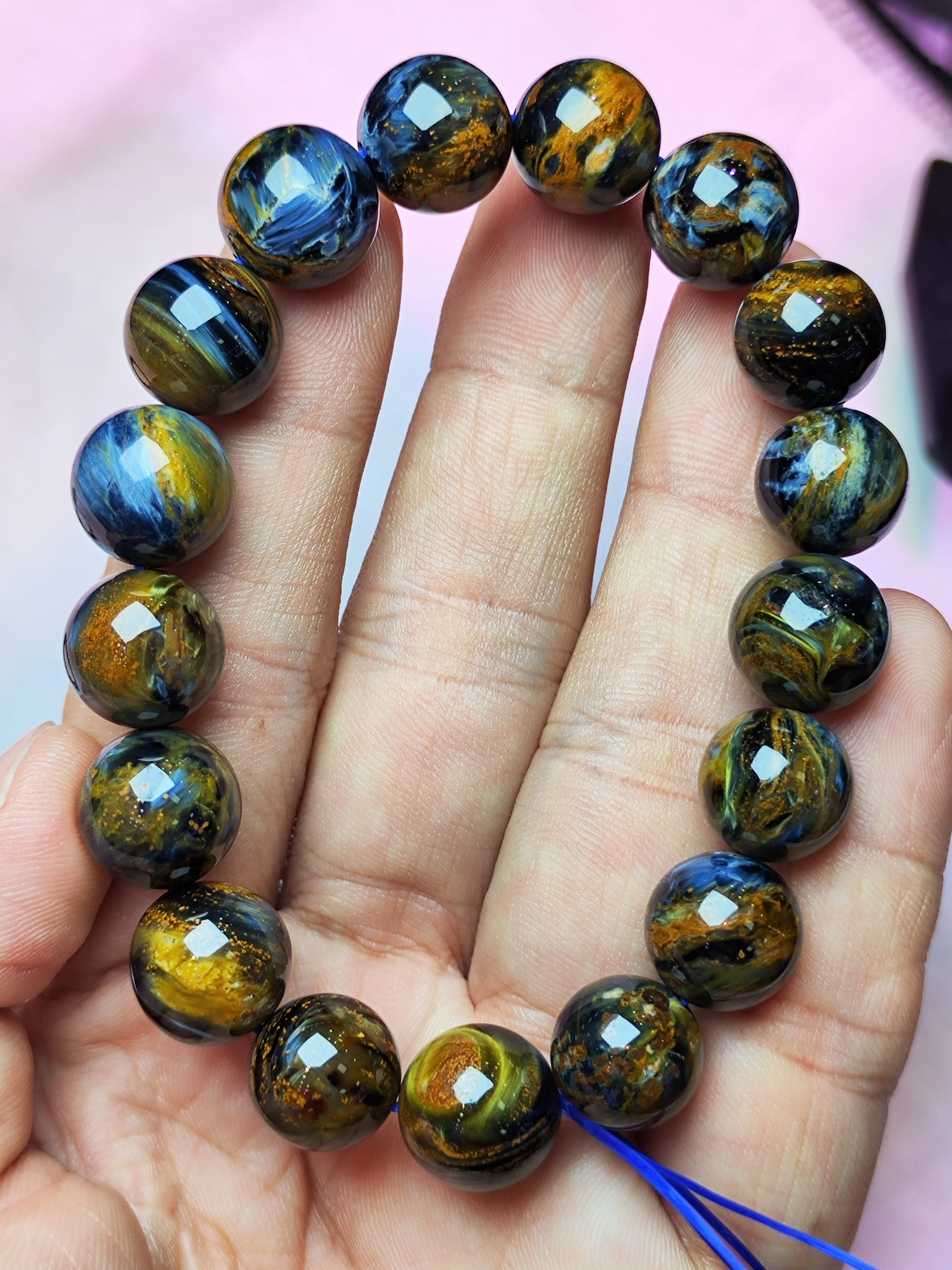 

Natural Blue Pietersite Round Beads Bracelet 12.5mm Stretch Jewelry Yellow Pietersite Stone Healing From Namibia AAAAAA