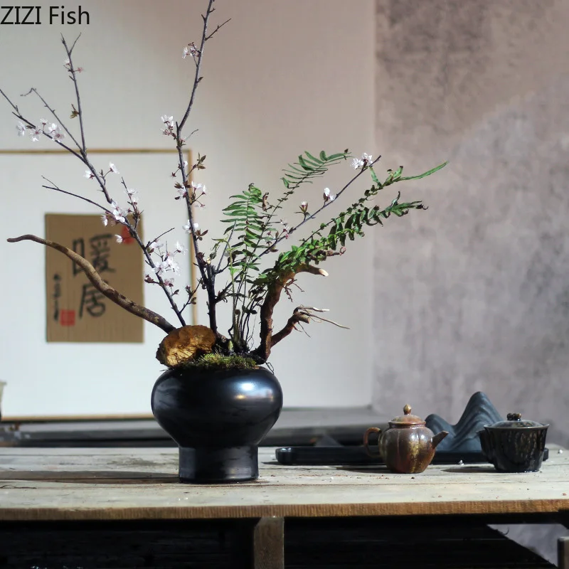 Minimalist Black Ceramic Vase Hydroponic Flower Pots Desk Decoration Flowers Arrangement Floral Vases Room Aesthetic Decor 3