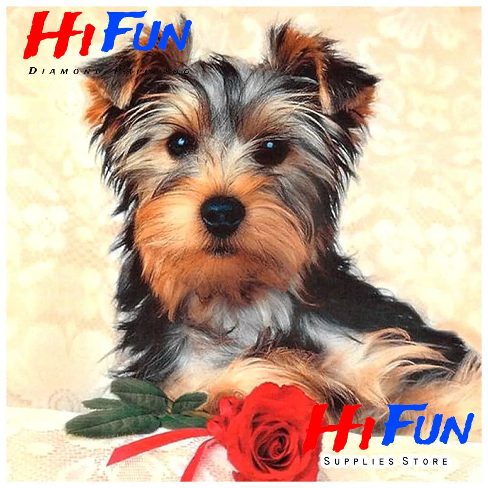 LUSandy Kit De Peinture Diamant 5D à Faire Soi-même Pour Adultes Yorkshire Terrier - Peinture Diamant Avec Diamants - Décoration Murale - Cadeau - 30,5 X 30,5 Cm - Yorkshire Terrier Et Fleurs