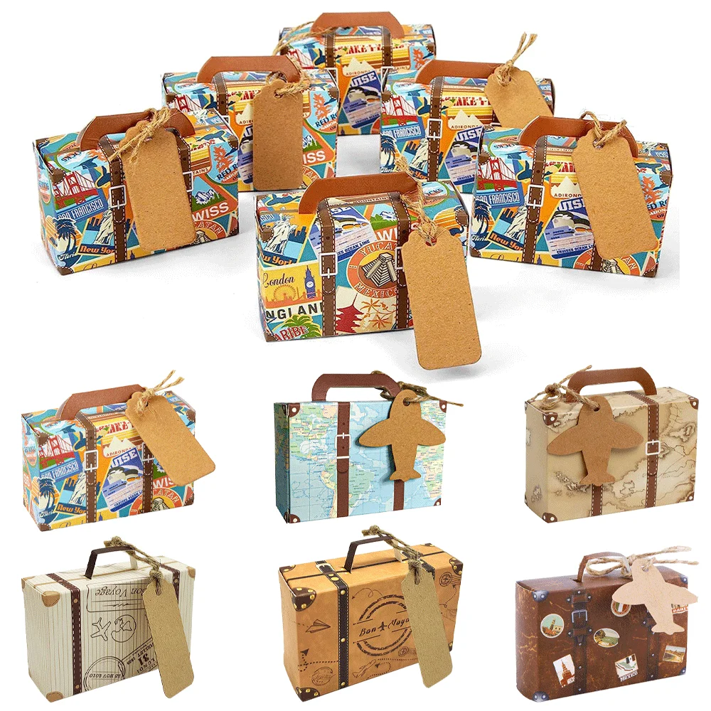 20/30/50PCS Mini Koffer Party Favor Box mit Tags Reise Party Dekorationen Braut Dusche Hochzeit Gefälligkeiten für Gäste Candy Boxen