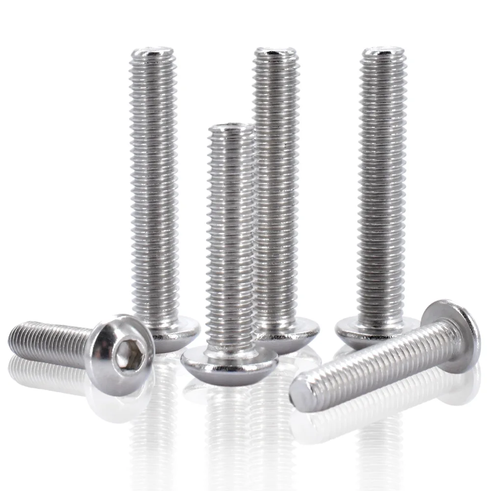 M2 M2.5 M3 M4 M5 M6 M8 304 Stainless Steel Knob Hexagon Socket Button Head Screws Allen Furniture Bolts Ship Car Screws L=3-60mm