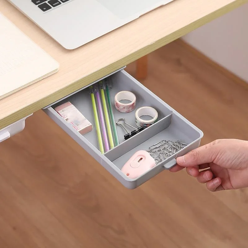 HEYEJET Hidden Drawer Organizer No-Punch Under Desk Stationery Box Paste Small Drawer Tray Under Storage bak to school