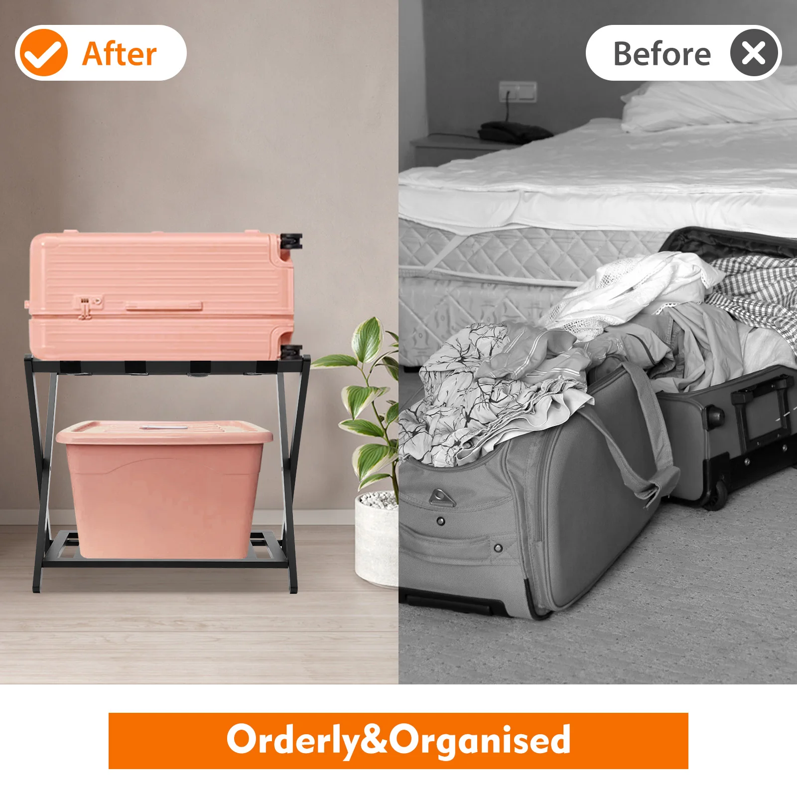 Description Picture 2 of itemDouble-Layer Luggage Rack Foldable Space-Saving Home Storage Excellent Load-Bearing Capacity for The Bedroom and Guest Room