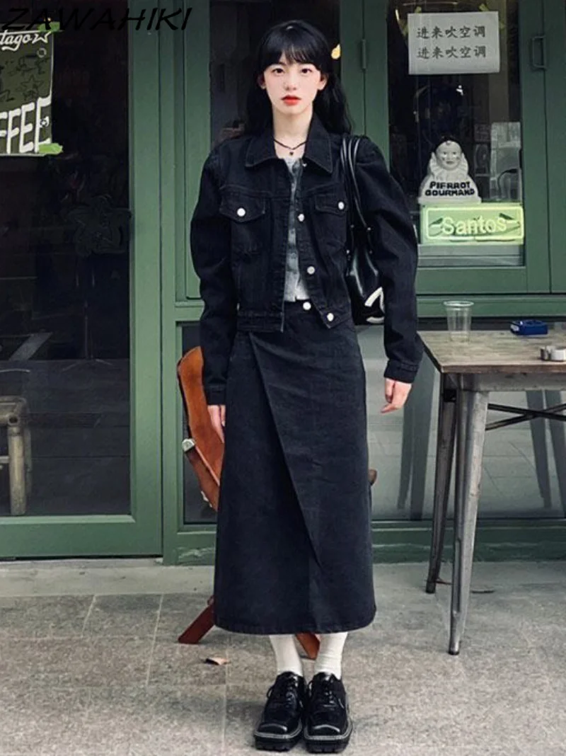 

Y2K Streetwear Long Black Denim Skirt Women Casual Midi Jeans Skirts Female Korean Fashion Clothing High Street Women Dress