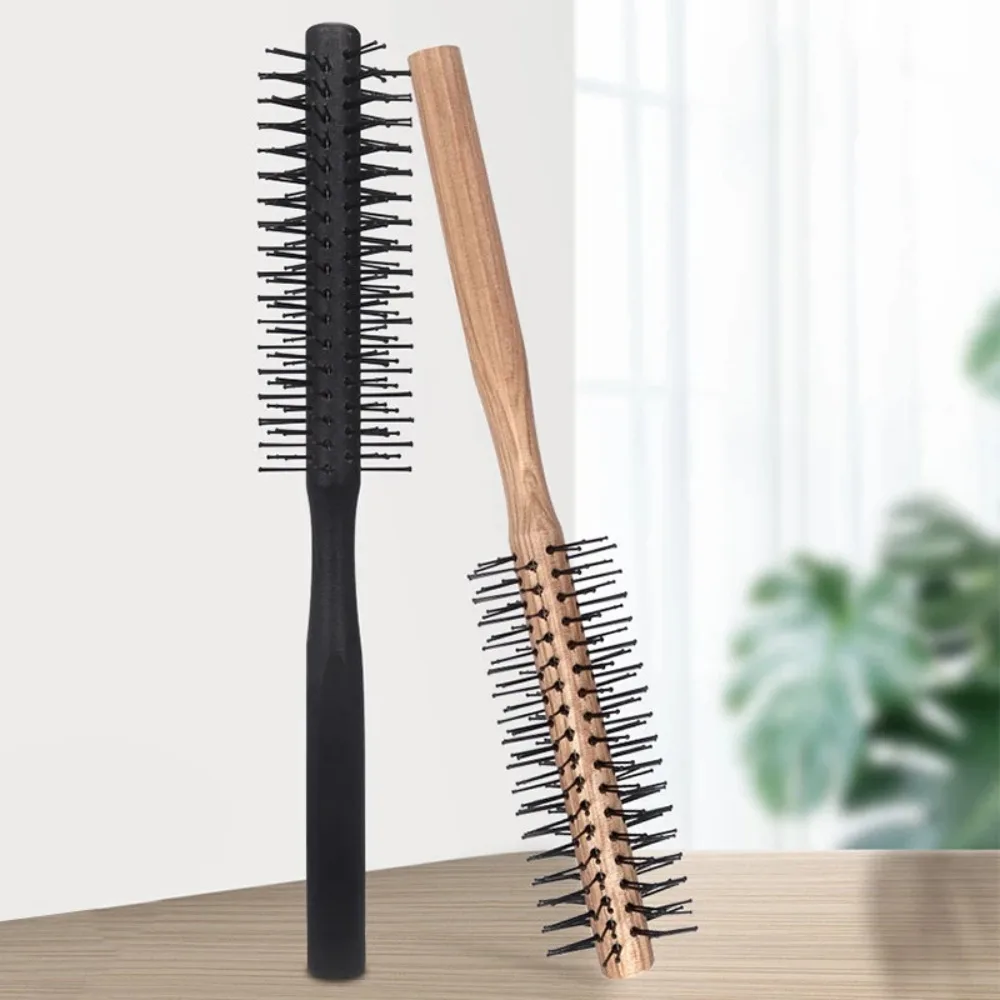 Wood Handle Round Rolling Brush Straight Curly Hair Styling Comb Resistant Anti-static Bobo Head Styling Comb Head Massage Comb yellow sandalwood straight line rolling planer scraping wood bird planer hand pushing planer woodworking tools sharp and durable