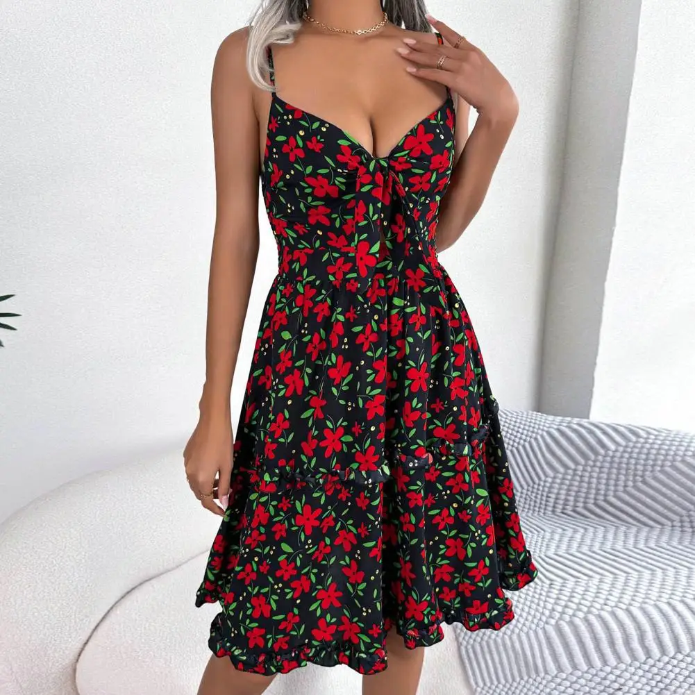 

Летнее пляжное платье с V-образным вырезом, Пляжное мини-платье на бретельках с цветочным принтом листьев