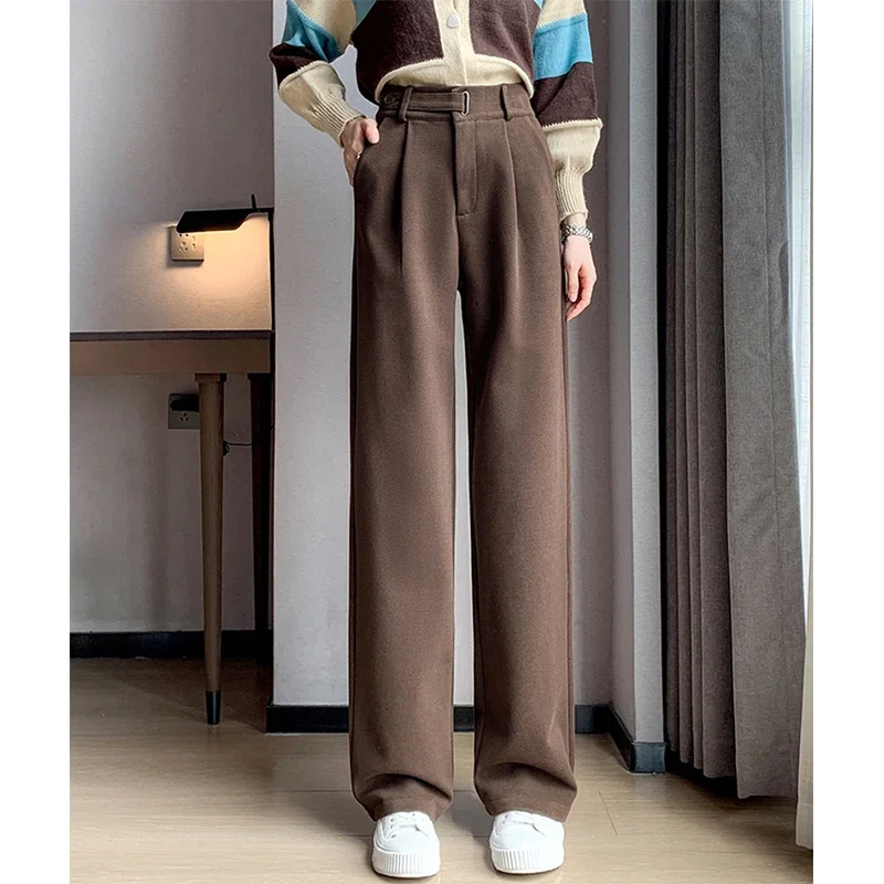 MEXZT Winter Wool Wide Leg Pants Women Streetwear High Waist