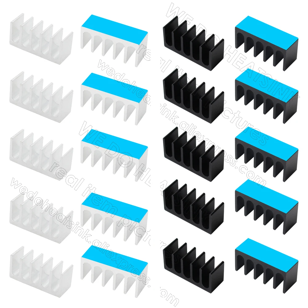 

8x22x10mm Silver / Black Slotted Tone Aluminum Heatsink Radiator for MOS IC Chip with pre Applied Thermal Ahesive Tape