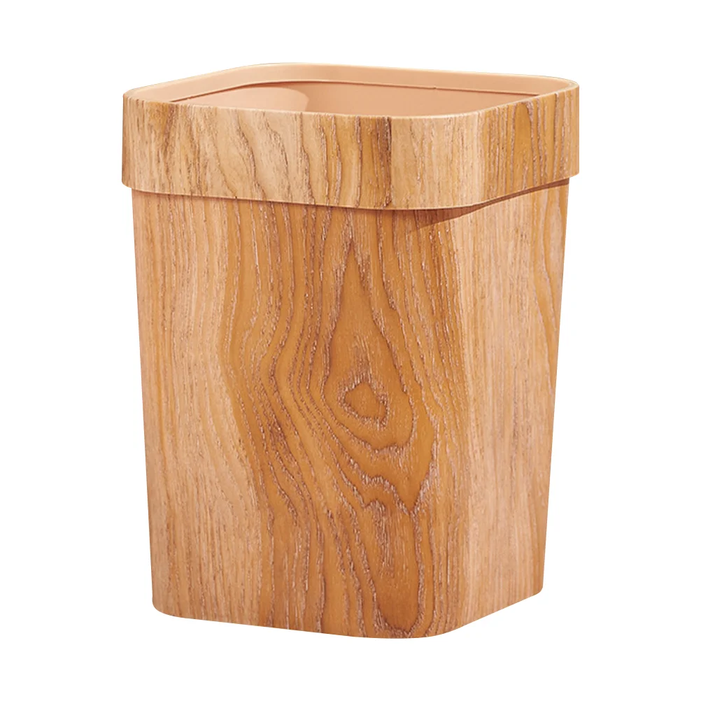 

Bamboo Square Trash Can Office with Lid Rubbish Bin Plastic Simple Style Garbage