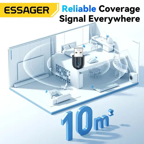 Essager USB Bluetooth 5.3 Adapter Aux Audio Receiver Transmitter For PC Speaker Laptop soundbox Wireless Mouse USB Transmitter - Image 6