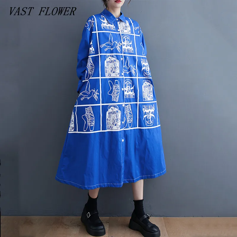 

long sleeve cotton vintage animal print new in dresses for women casual loose spring autumn shirt dress elegant clothing 2023