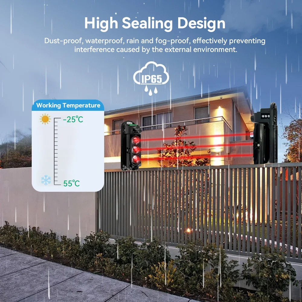 Meian Focus Wired Infrared Beam Detector, IP65 Waterproof Infrared Barrier Detector, 60m 100m 200m Infrared Sensor for Security 5