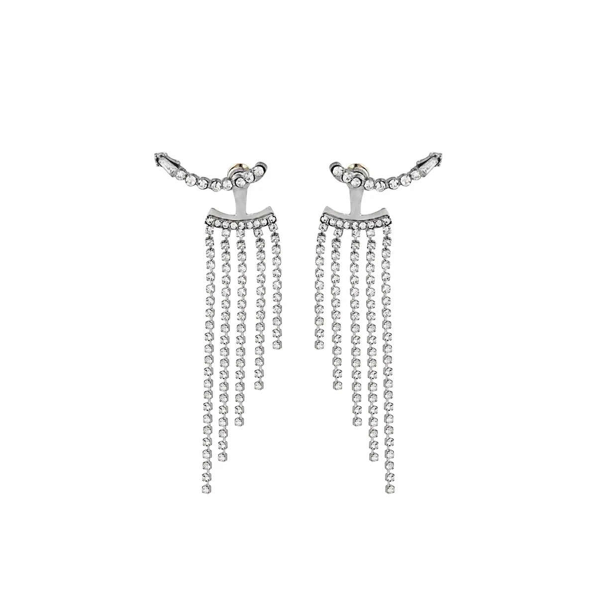 Korean Full Rhinestone Long Tassel Drop Earrings for Women Exquisite Luxury Zircon Crystal Earrings Female Jewelry