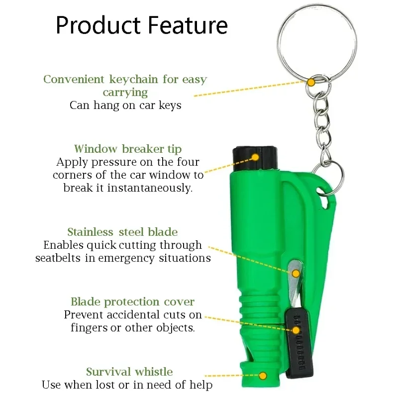 Safety Hammer with Rescue Whistle Keychain 3-in-1 Car Glass Window Breaker Seat Safety Belt Cutter Auto Emergency Escape Tool
