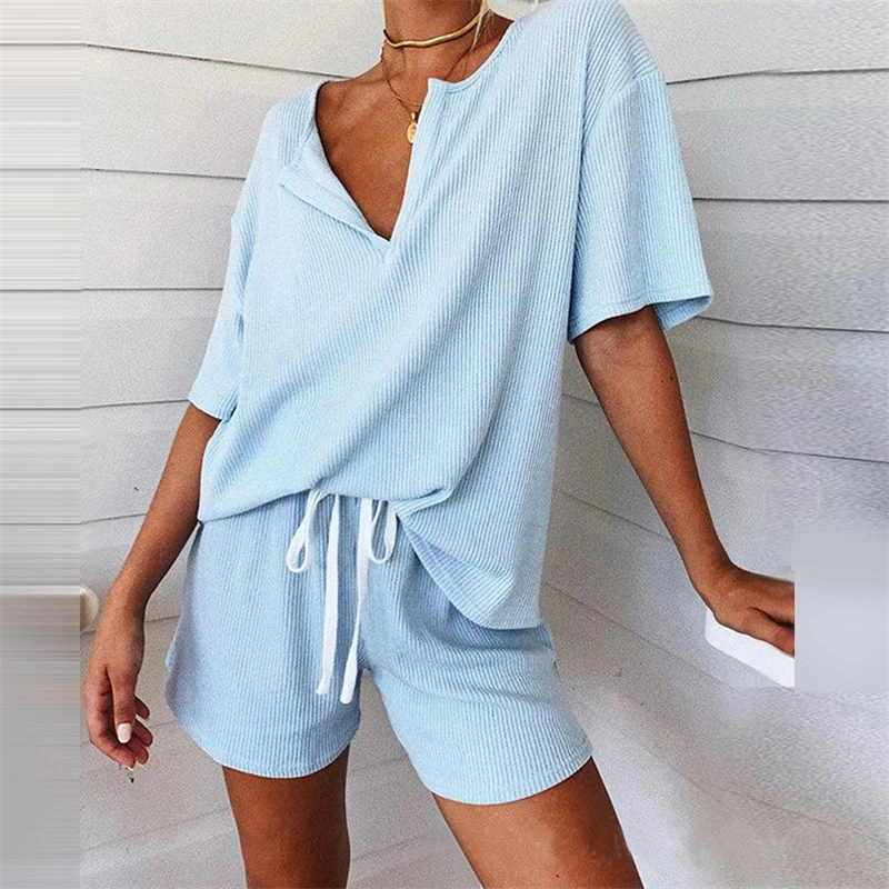 Letter Print ColorBlock Tracksuit Women Two Piece Set Summer Clothes V Neck Pullover Top and Shorts Suits Casual Loose Outfits midi skirt co ord Women's Sets