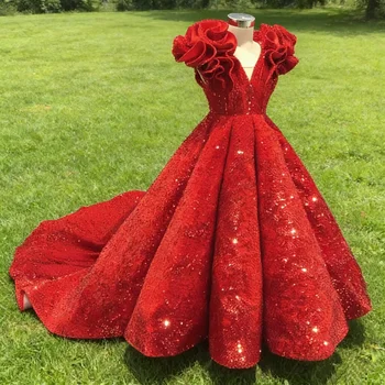 Shiny Flower Girl Dress Wedding Sequin Ruffled Puffy Skirt Girls' Birthday Party First Communion Custom Dress 1