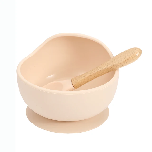 New Colors Feeding Set Food Grade Silicone Bibs Baby Plate Non-silp Suction Bowl Kids Tableware Waterproof Bib BPA Free Spoon Peach