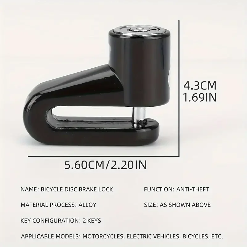 Disc brake lock Motorcycle disc brake lock Anti-theft security Mountain bike Durable Keyed lock With 2 keys No electricity or battery required