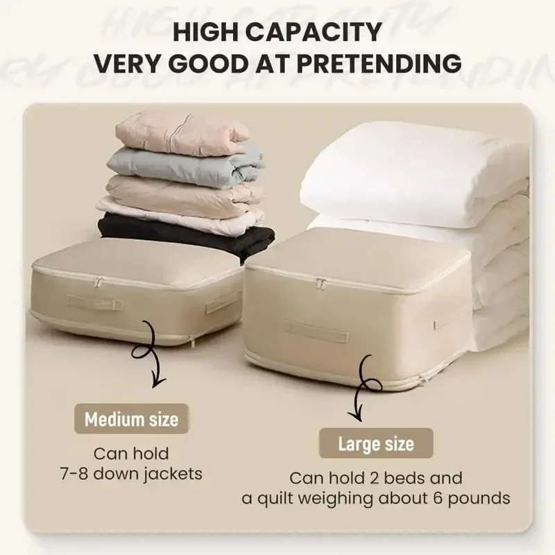 Space Saving Compression Storage Tote Bag Heavy Duty Multipurpose Rectangle Fabric Organizer for Comforters Clothes and Blankets 3