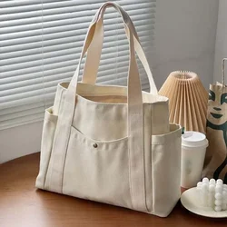 Spacious Canvas Tote Bag for Work and College - Stylish Shoulder Bag for Women (White)