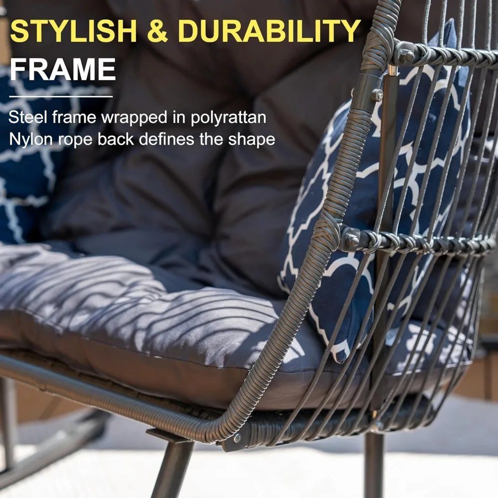 Egg Chair, Rocking Double Egg Chair Outdoor Indoor, 2 Person Egg Loveseat Chair for Patio Balcony Porch Backyard (Grey) 5