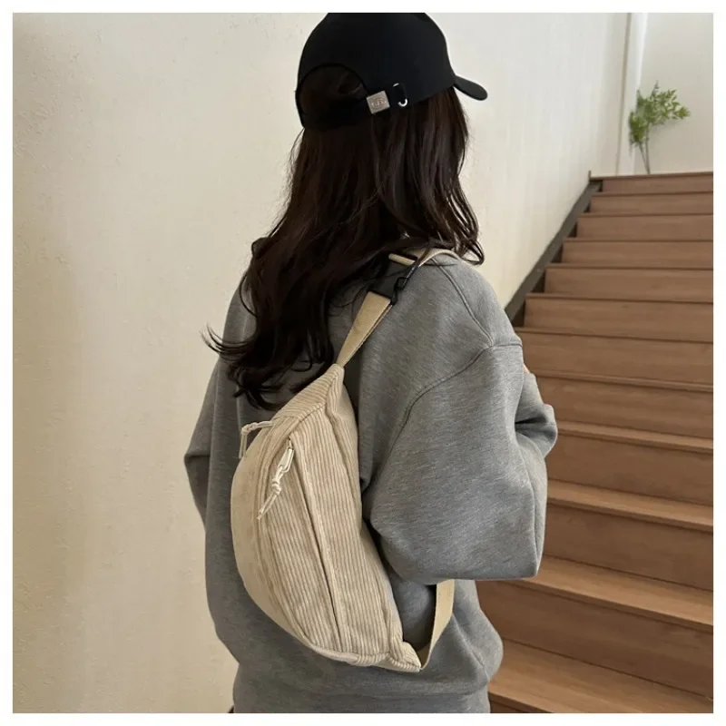 Corduroy Women Waist Bag Canvas Student Shoulder Crossbody Chest Bag Fanny Pack Fashion Phone Banana Female Bum Belt Bags