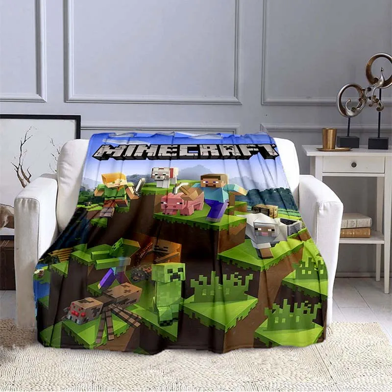 

M-Craft Explore World Sandbox Game Blanket Sofa Cover Soft and Hairy Blanket Flannel Cozy Comfortable Home Travel Throw Blanket