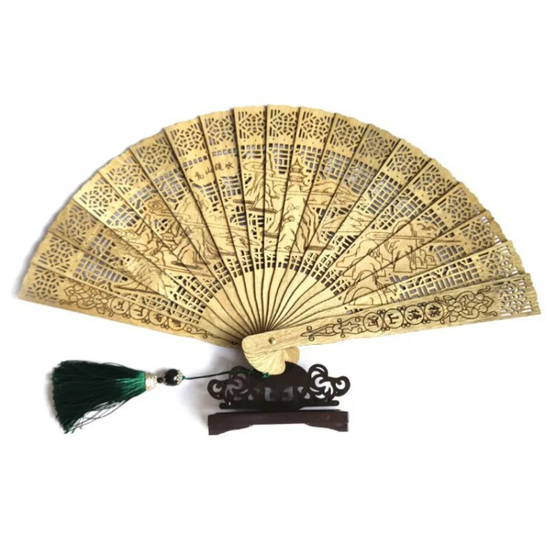 Vintage Folding Nanmu Wooden Carved Hand Fan, Wedding Bridal Party, Teahouse Chinese Decoration, Traditional Souvenir Gifts, Sum
