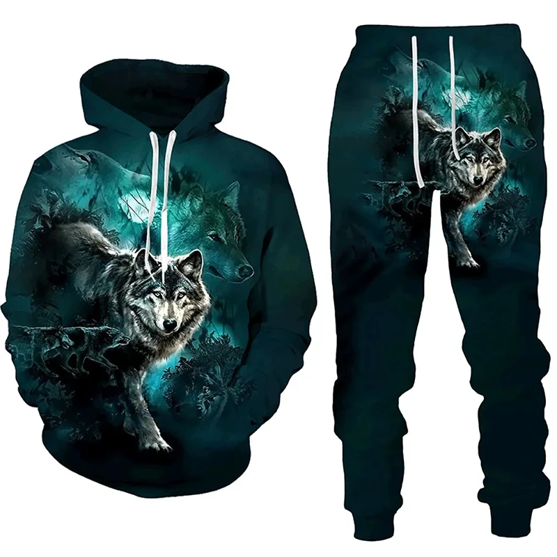 Forest Wolf 3d Printed Hoodie Suit Male Autumn Winter Casual Sweashirts Sweatpants Men Tracksuit Set Fashion Men's Clothing Suit