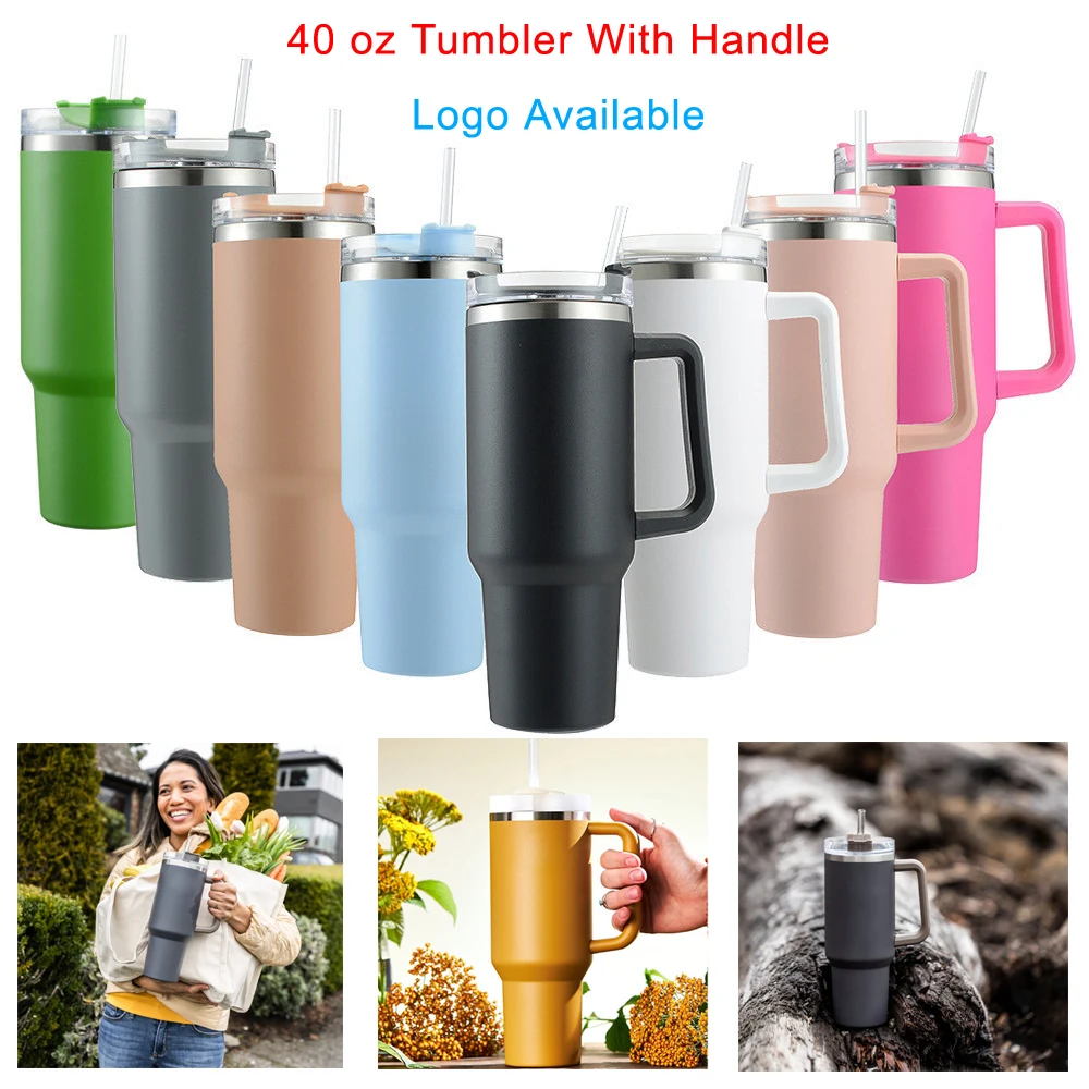 Stanley-Tasse isotherme avec paille, gobelet à café en acier inoxydable,  gobelet avec poignée, tasse Termos, extérieur, 40oz - AliExpress