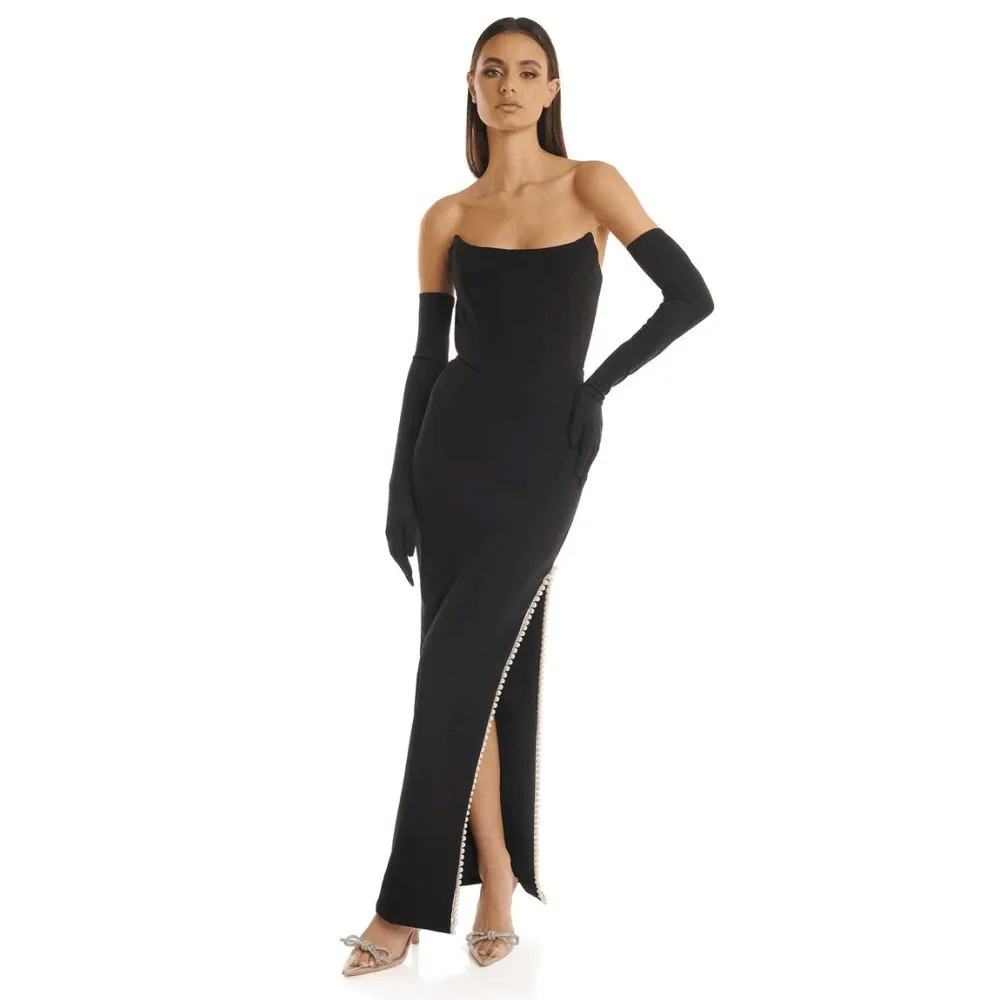 

New Black Women's Tubeless Sleeveless Sexy Slim Long Dress Elegant Backless Fashion Party Celebrity Dress