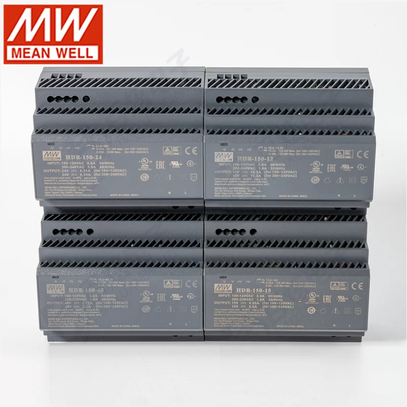 MEAN WELL DIN 레일 전원 공급 장치, HDR-15 HDR-30 HDR-60 HDR-100 HDR-150, Meanwell 슬림 LED 드라이버 HDR-150-24, 5V, 12V, 15V, 24V,