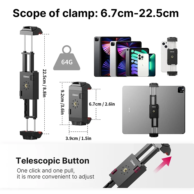 Ulanzi ST-29 Universal Tablet Tripod Mount Stand Phone Holder w Cold Shoe For iPhone iPad Air Pro Horizontal Vertical Shooting