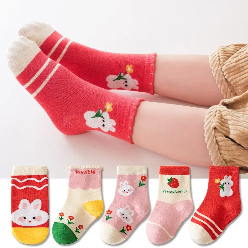 5 Pairs Children Socks Spring Autumn Soft Cotton Baby Boys Cute Cartoon Space Ship Breathable Fasion Socks Girls Crew Sock