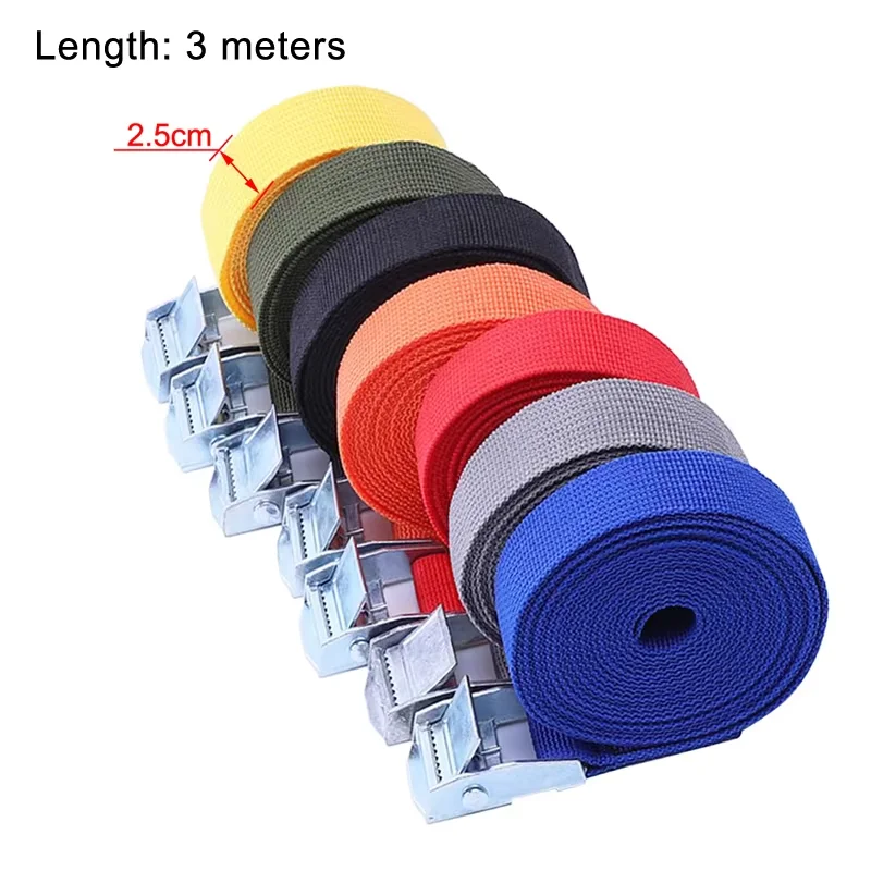 3M Cargo Straps With Buckle Tie-Down Belt for Motorcycle Car Bicycle Metal Tow Rope Strong Ratchet Fixing Belt for Luggage Bag