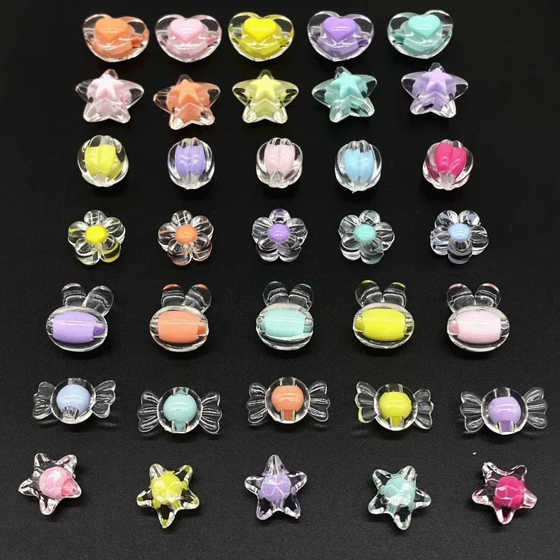 20 pcs Various Styles Acrylic Beads Heart Star Shape Charms Bracelet Necklace For Jewelry Making DIY Accessories jewelry accessories charm beads charms beads beads for jewelry making loose beads acrylic beads