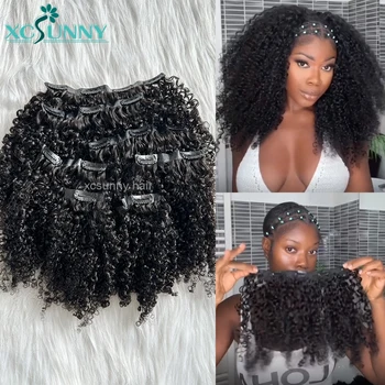 Kinky Curly Clip In Hair Extensions Human Hair Burmese Seamless PU Clip Ins Human Hair Kinky Curly For Black Women 1