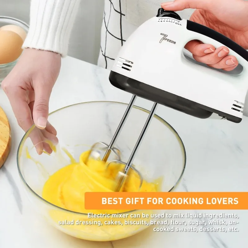 Electric Hand Mixer 7 Speed Stainless Steel Egg-Whisk Electric Mixer Includes 2 Beaters & 2 Dough Hooks Robust & Easy-Clean food mixer