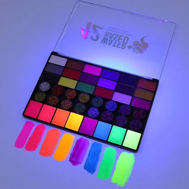 42 Colors Water Soluble Face Body Painting Set UV Neon Glitter Face Paint Art Halloween and Christmas Party Body Paint Makeup 3