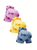 3pcs women's sports waist tightening and hip lifting fitness tie dye shorts - Image 3