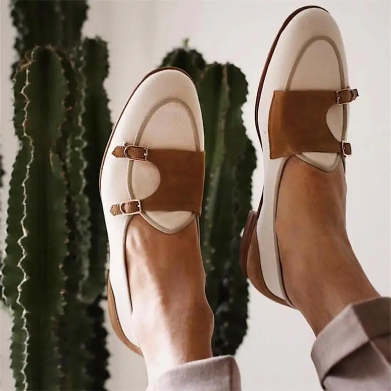 

Лоферы мужские замшевые, круглый носок, низкий каблук, двойная пряжка, модная деловая Повседневная Свадебная обувь, для вечеринок, разные цвета