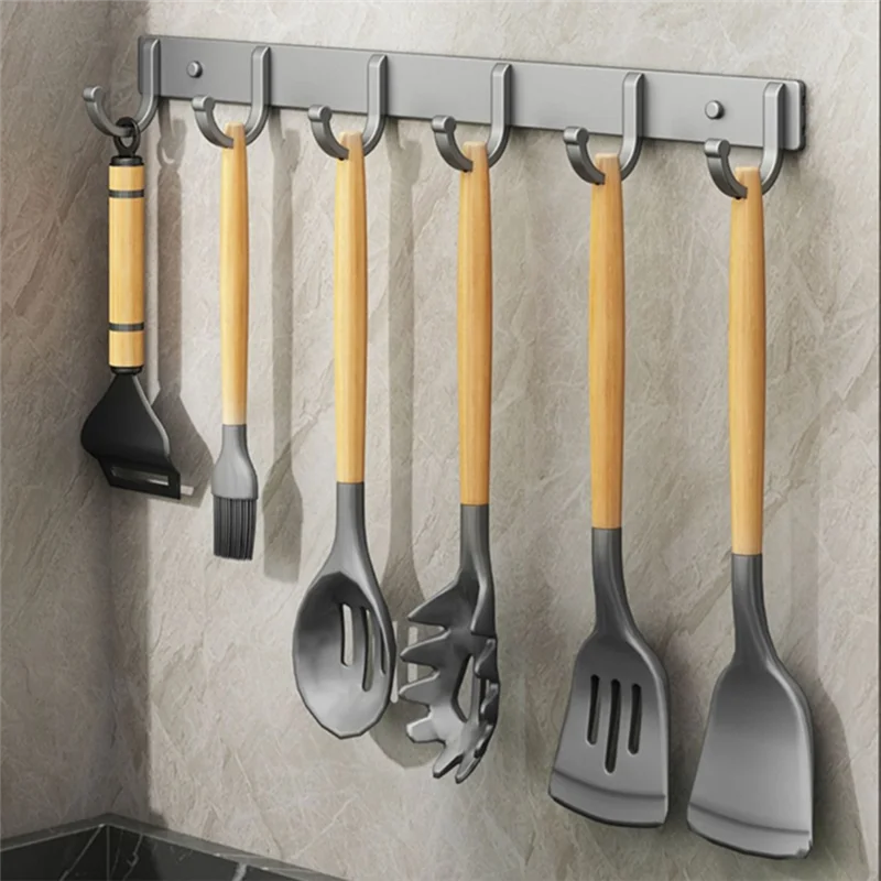 A88K-Space Aluminum Hook Bathroom Towel Hook Living Room Door Back Clothes Simple Storage 6 Hooks To Save Space