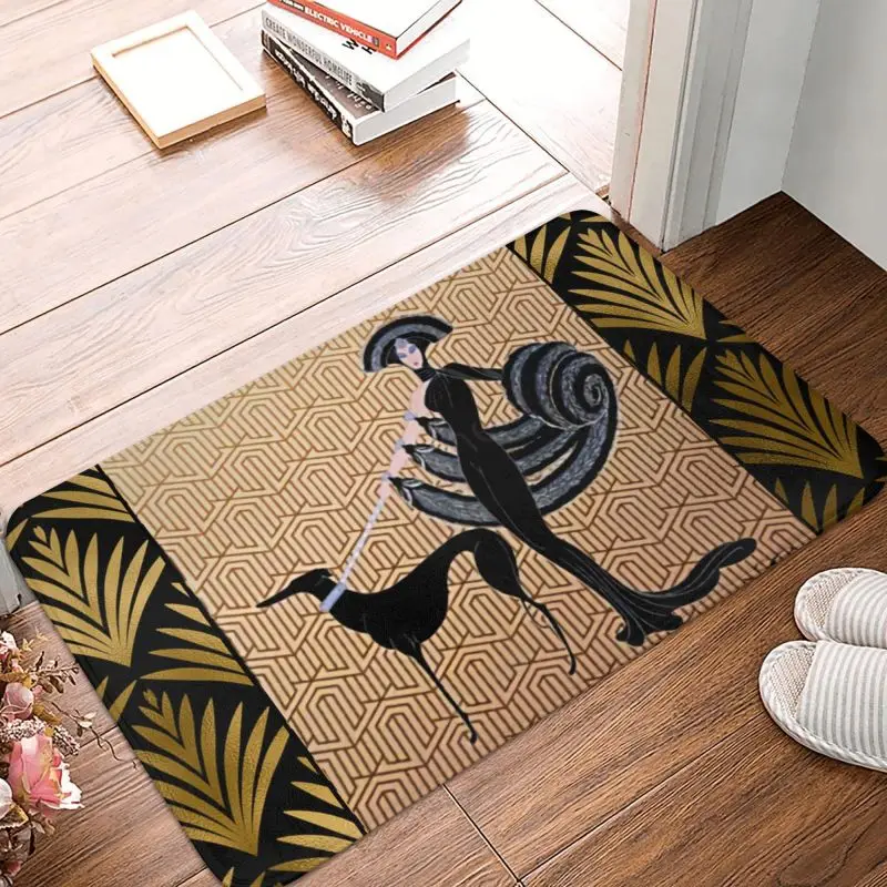 Custom Art Deco Erte Greyhound Doormat Anti-Slip Entrance Kitchen