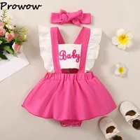 Prowow Baby Girls Clothes 2025 Summer Backless Patchwork Bodysuit Dress For Infants Newborns Clothing Letter Baby Girl Romper