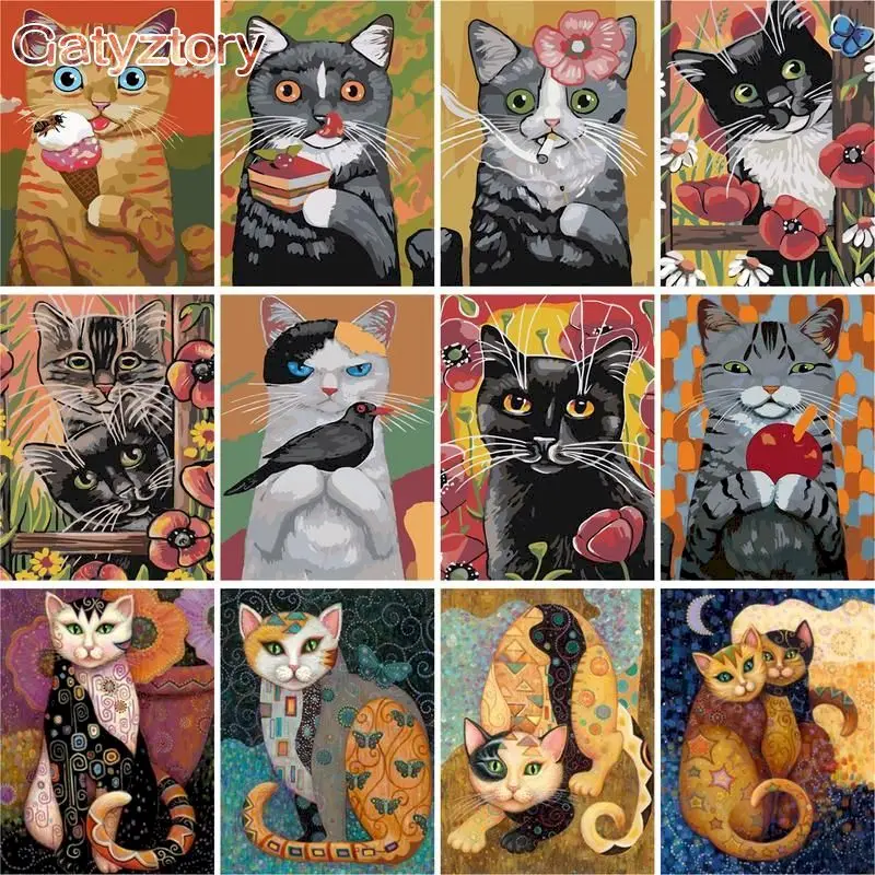 

GATYZTORY 60x75cm DIY Oil Painting By Numbers On Canvas Animals Black Cats Frameless Paint By Numbers Digital Home Decor