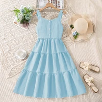 Robe d'été verte pour filles de 8 à 12 ans, design à volants sans manches avec nœud au dos et taille élastique, vêtements décontractés pour enfants 3