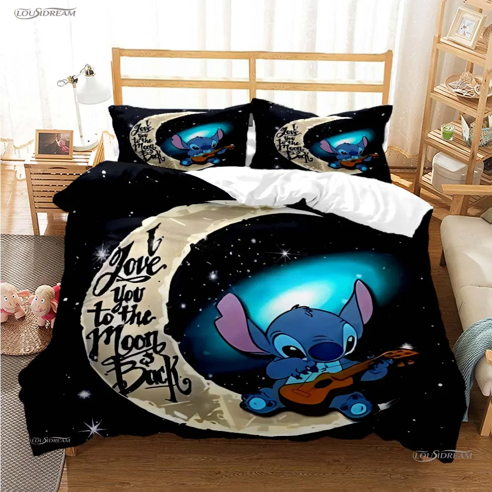 Disney Stitch Cartoon Cut All Season Duvet Cover Comforter Bedding Set Soft Quilt Cover and Pillowcases Single/Double/Queen/King